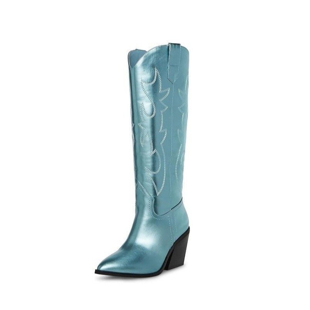 Madden Girl Womens 9 M Blue Metallic Arizona Western Knee High Boots NIB KM0